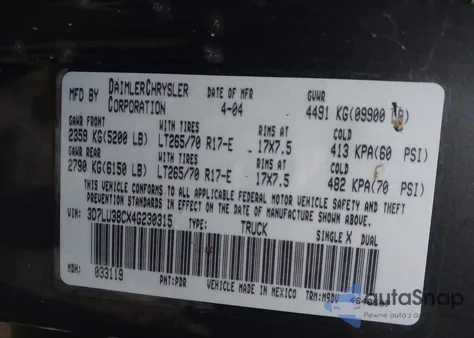 2004 Dodge Ram 3500 Slt/Laramie из США, поврежденный, VIN 3D7LU38CX4G230315